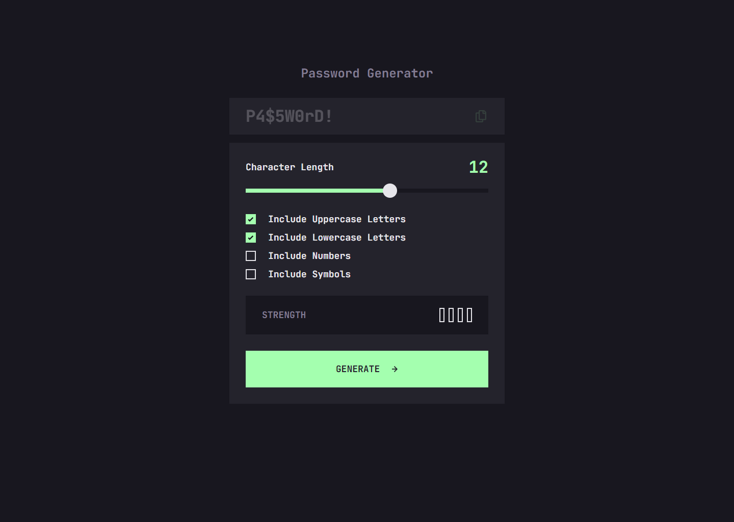 Screenshot of the desktop view of Password Generator app
